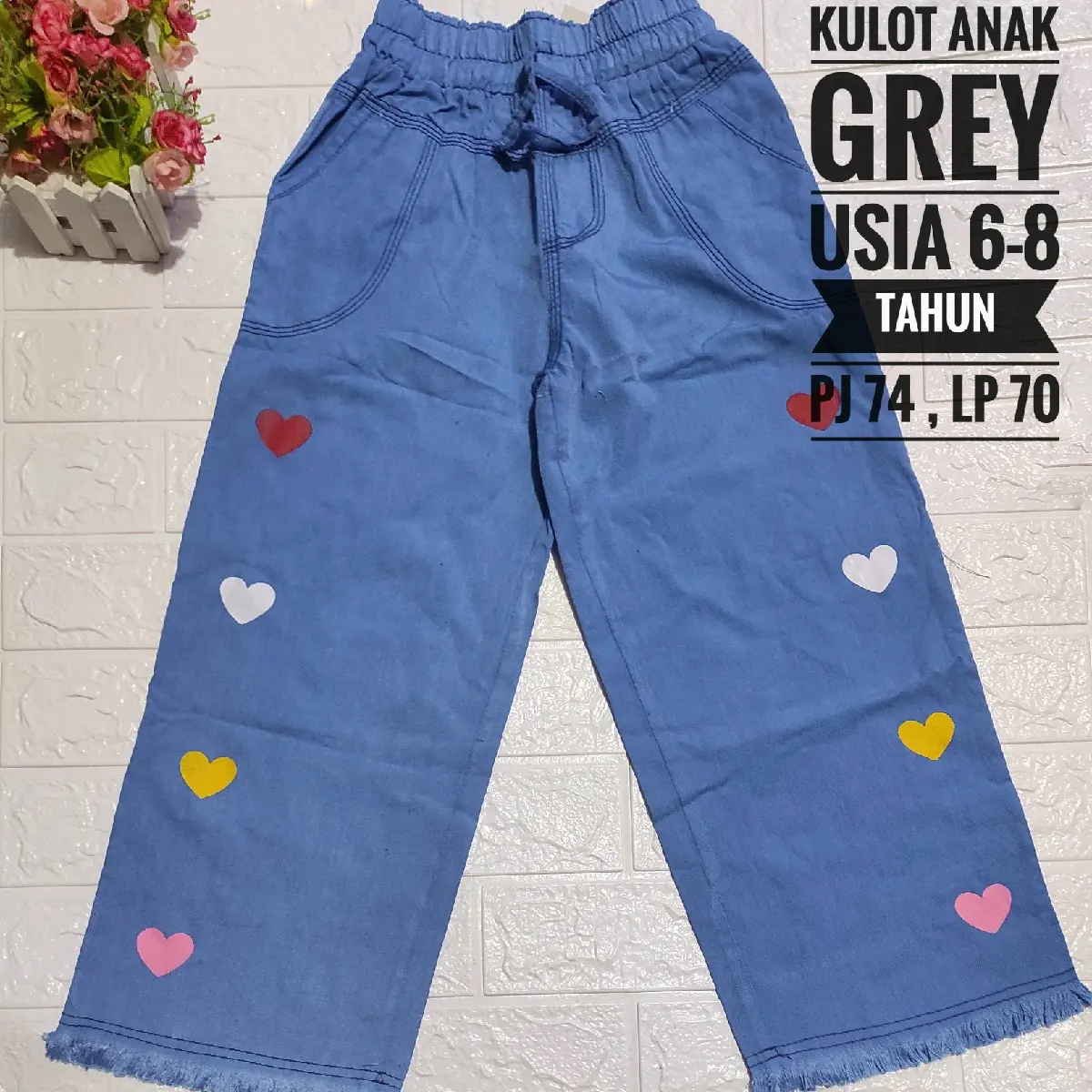 CELANA JEANS PANJANG ANAK PEREMPUAN USIA 5 6 7 8 TAHUN / CELANA ANAK MOTIF LOVE / KULOT JEANS ANAK PEREMPUAN CEWEK / CELANA JEANS ANAK POLOS Katun Santai