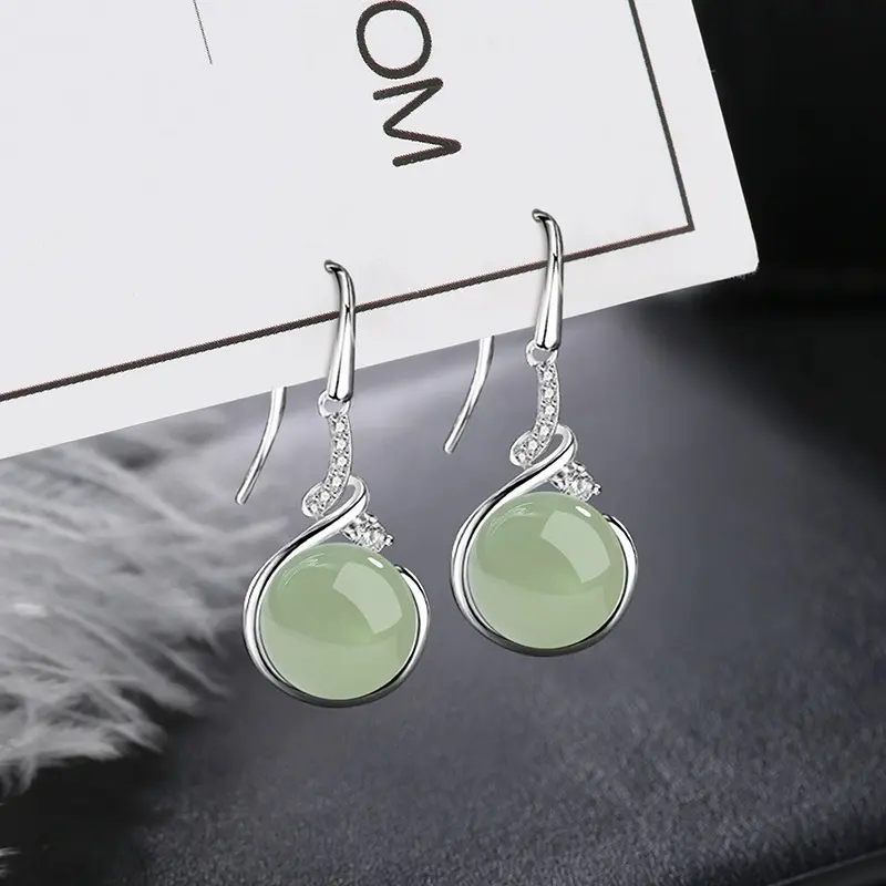 Classical Retro Style Jade Earrings Earrings Premium Temperament Entry Lux 2024 Chinese New Style Earrings Top-Selling Product Fashion
