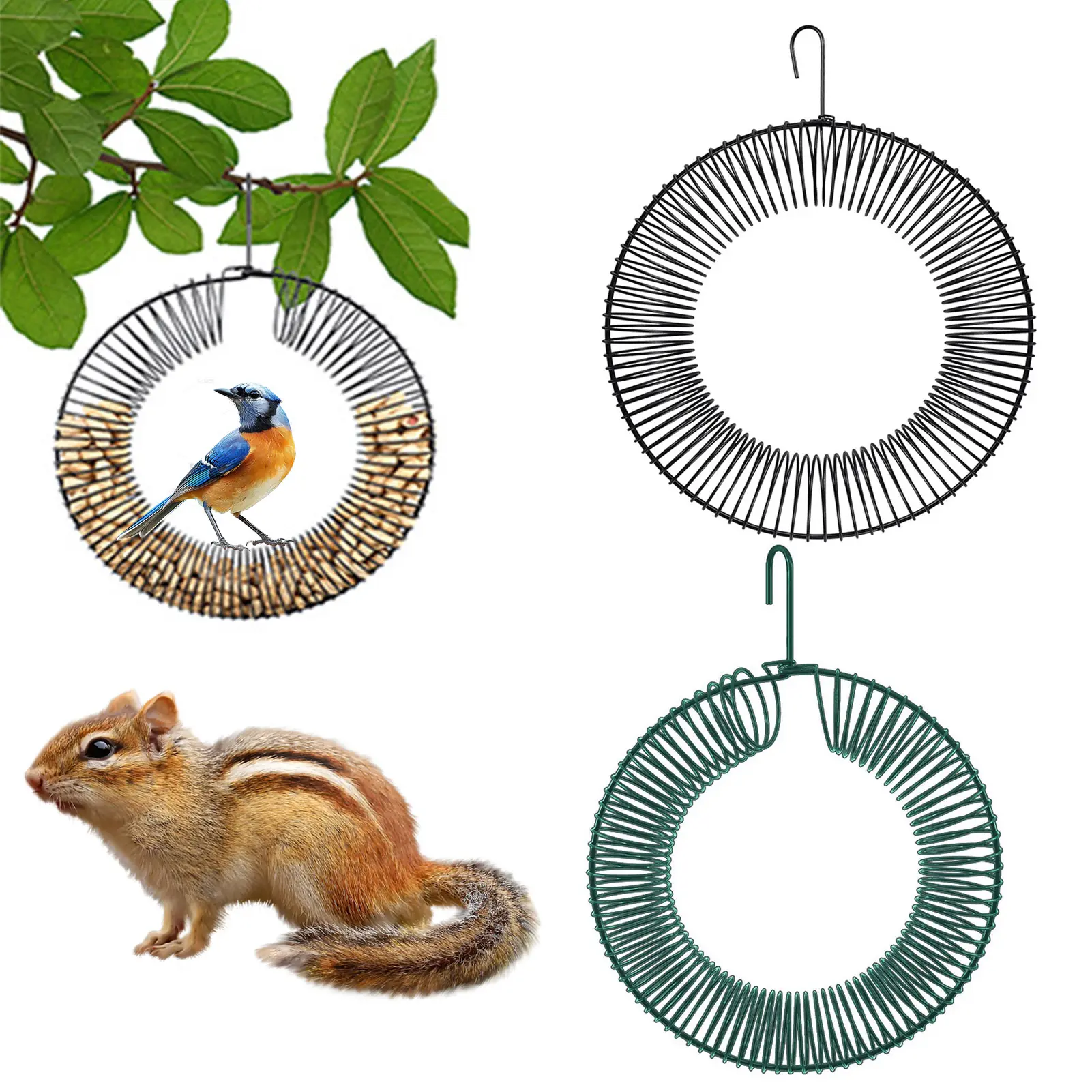 Htfrnpo Hanging Garland Wild Bird Squirrel Feeder Wreath Large Capacity with Hook Design for Easy Loading And Access Steel Construction Bird Feeder