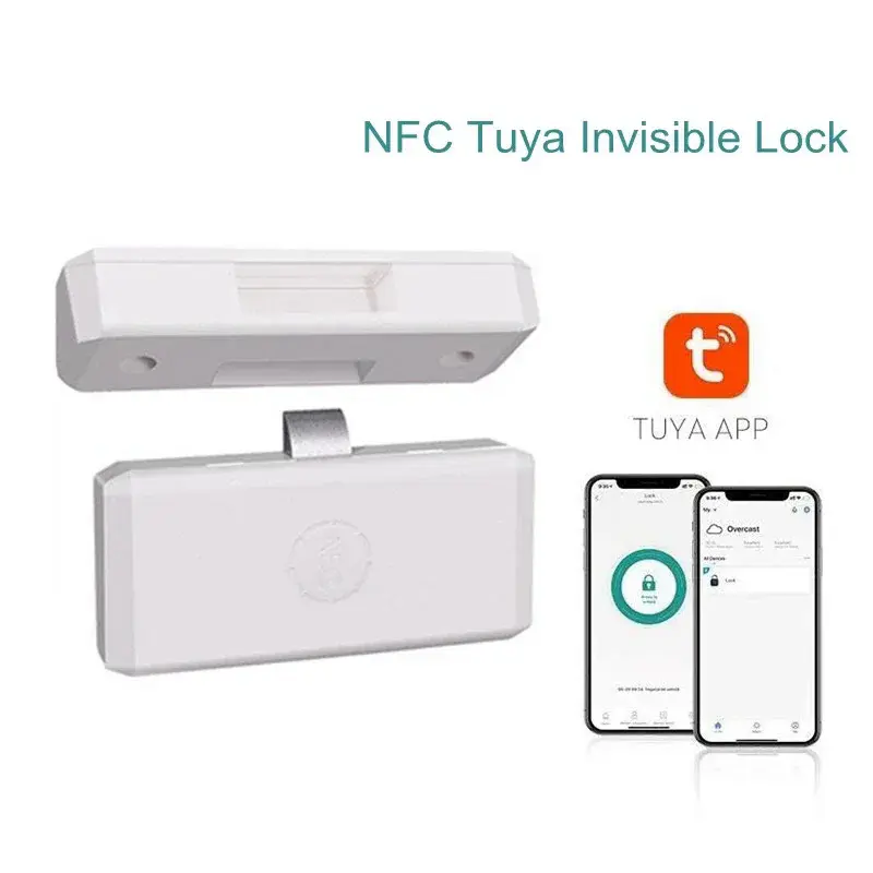 ล็อคลิ้นชักบลูทูธอัจฉริยะ, แอพ Tuya, พร้อมเซ็นเซอร์ NFC, ไร้กุญแจ, มองไม่เห็น, ไม่มีรู, เหมาะสำหรับตู้เสื้อผ้า, ตู้เสื้อผ้า, และลิ้นชัก, พร้อมสวิตช์