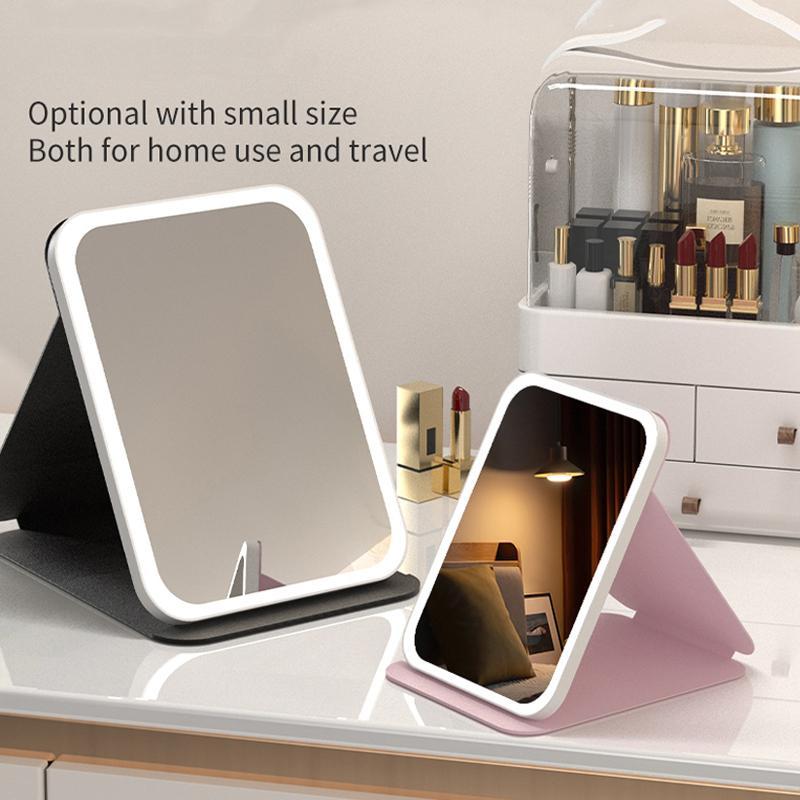LED Light Adjustable Portable Travel Folding Makeup Mirror with Light, USB Rechargeable Desktop Makeup Mirror, High Beauty Gift Makeup Mirror 7