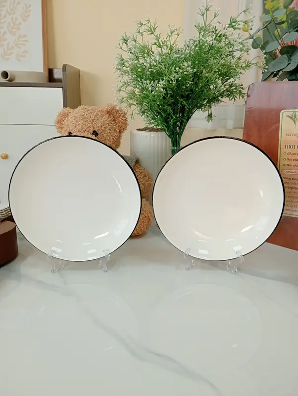 Bộ Bát Đĩa Trắng Kẻ Đen Cao Cấp 22 Chi Tiết Đã bao gồm tặng 2 Bát  Và  Đĩa Hình Con Cá Mới 4