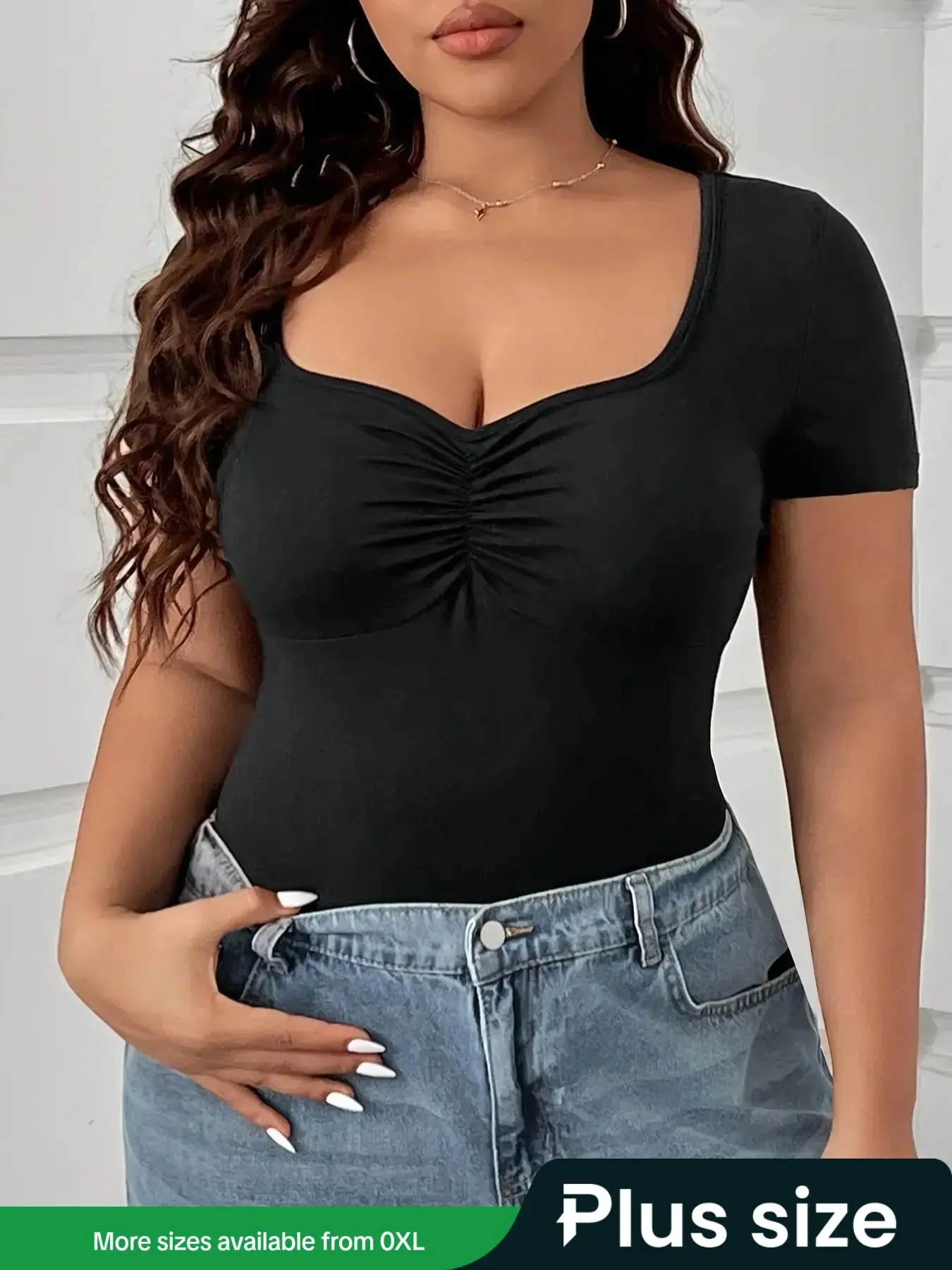 【Plus Size】Solid Color Bodysuit, Casual Bodysuit for Summer, Women's Clothes for Daily Wear
