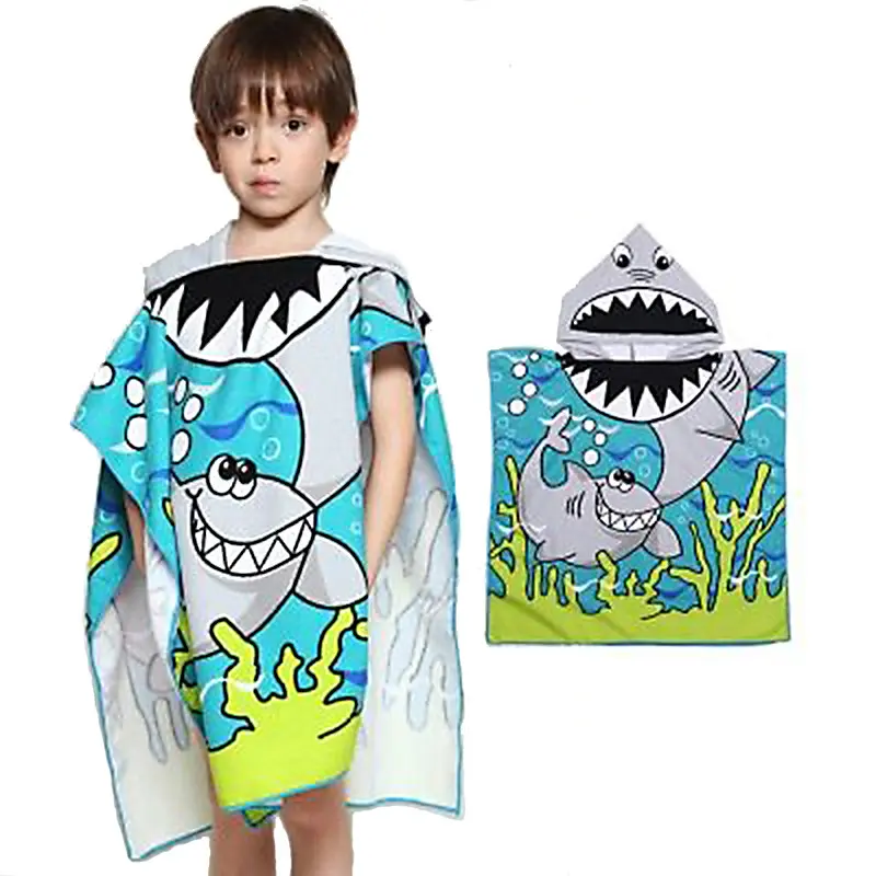 2024 Cartoon Printed Children's Bath Towel Cape Wearable Children's Bathrobes Hooded Cape Beach Towel