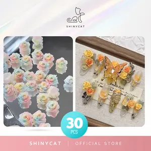 Shinycat 30Pcs Hiasan Kuku  Bunga Mawar Ombre Dekorasi Kuku 3D FLOWER RESIN Aksesori Nail Art Manicure