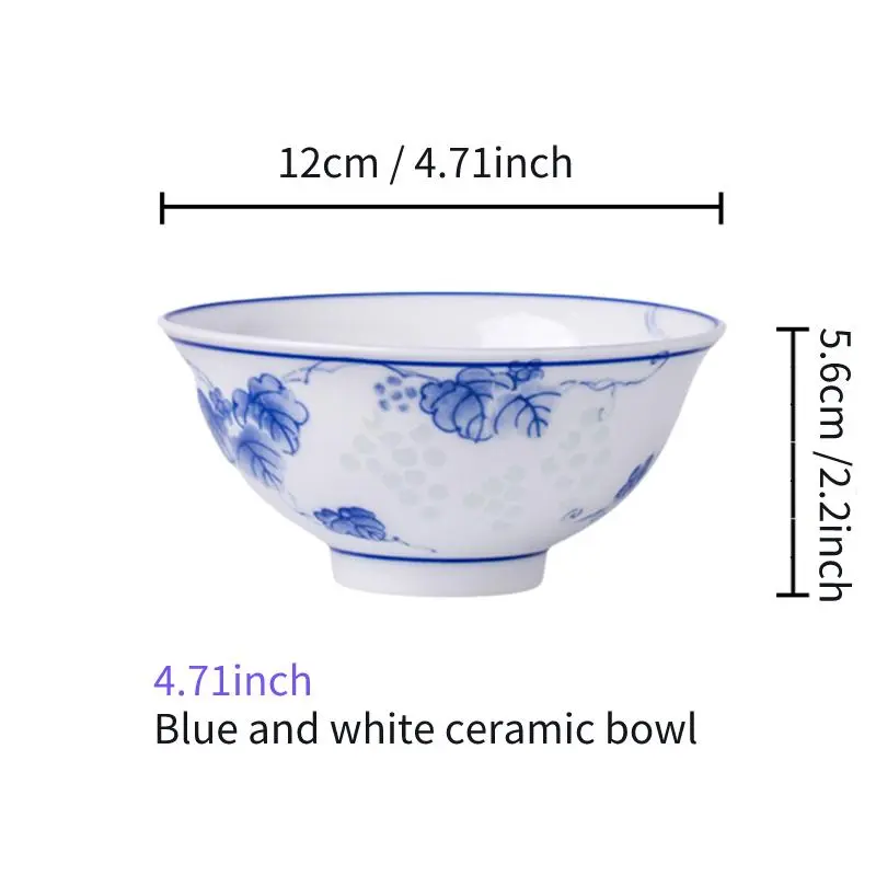 Chinese Style Porcelain Bowl Set, 1 Set Exquisite Blue and White Ceramic Bowl, Household Rice Bowl, Small Soup Bowl, Noodle Bowl, Salad Bowl 1