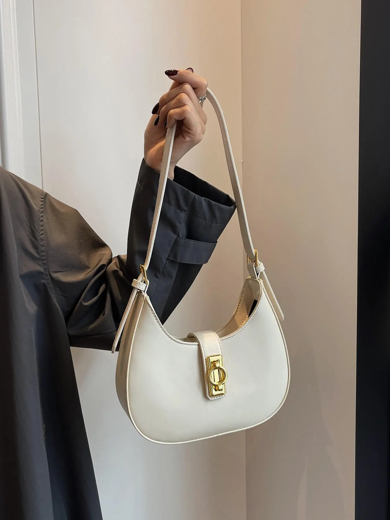 Women's Elegant Matching Solid Color Shoulder Bag, Fashion All-match Underarm Lux Bag, Casual Trendy Half Moon Bag for Daily Use