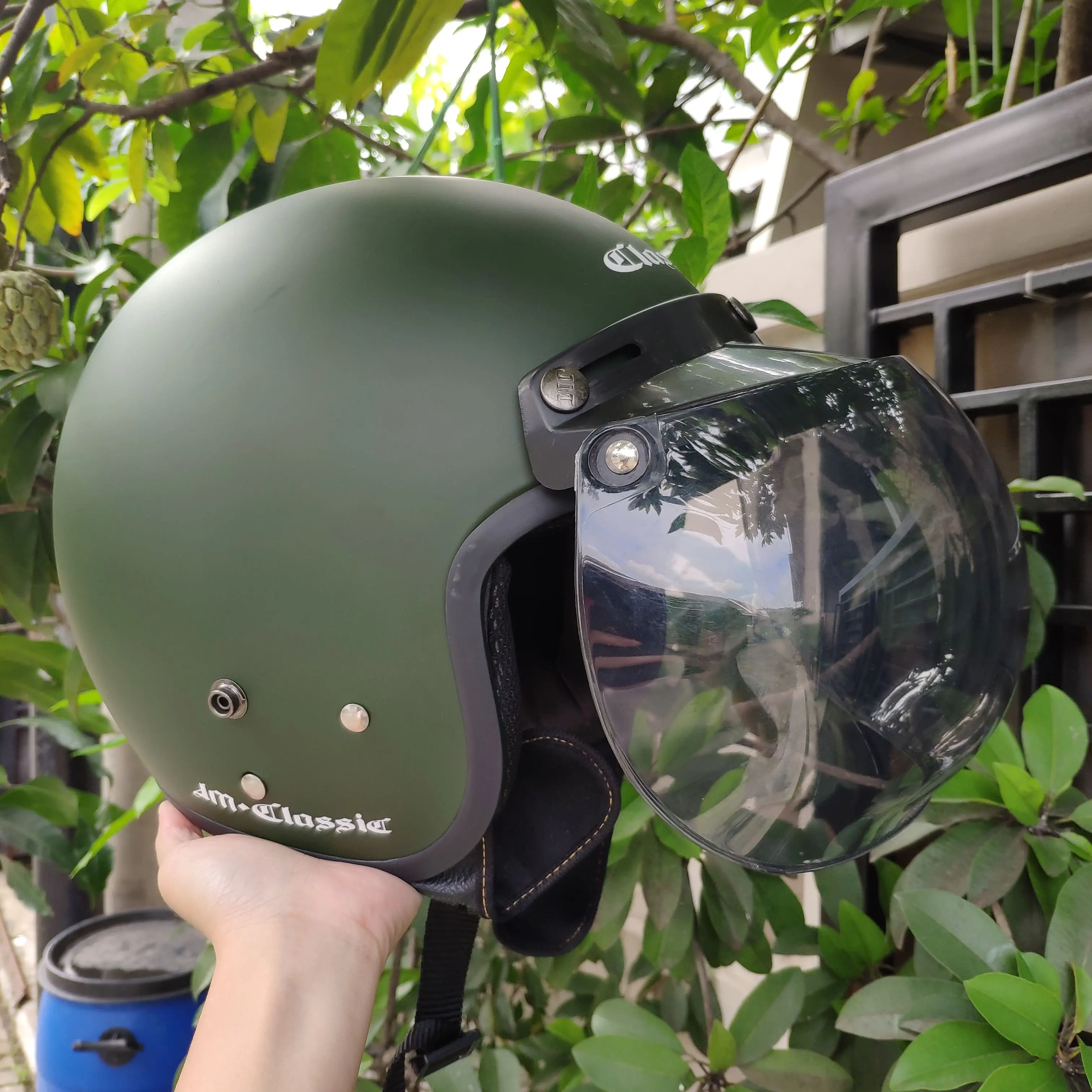 HELM BOGO DEWASA JM CLASSIC RETRO HIJAU ARMY DOFF  PRIA WANITA Helmet Motorcycle Helmet Motorcycle
