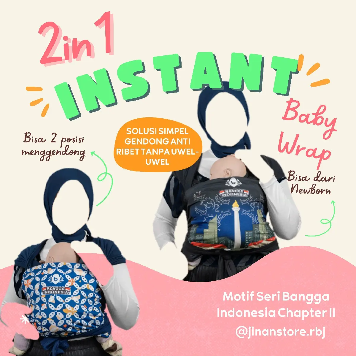 Gendongan Kain 2in1 Instant Baby Wrap Bayiku.id Motif Bangga Indonesia Series Chapter II