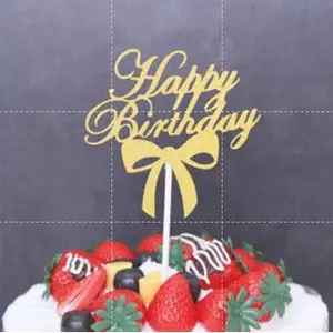 Cake Topper /Topper Kue HBD /Happy Birthday Huruf Besar, Latin Lurus, Pita, Swirly, Antlers Warna Gold Silver