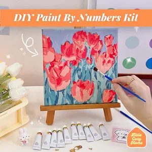 DIY Paint By Numbers Kit Flowers Canvas 20x20cm / Paket Melukis DIY Bunga / Aesthetic Decoration / Dekorasi Rumah Imut Korean Kanvas Style Painting