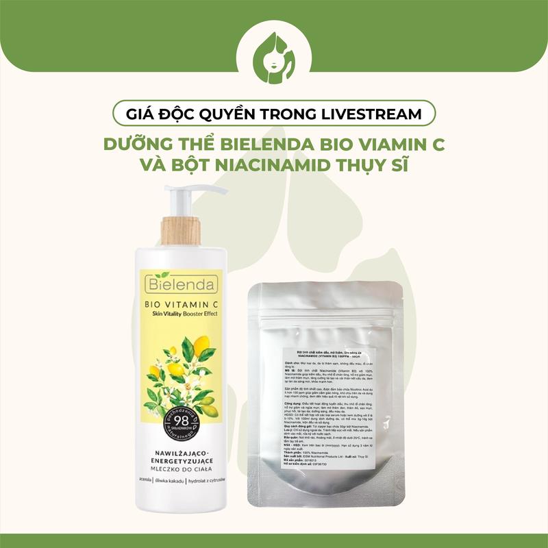 [GIÁ ĐỘC QUYỀN TRONG LIVESTREAM] Sữa dưỡng thể Bielenda Bio Viamin C 400ml và Bột Niacinamid Thụy Sĩ 50gr