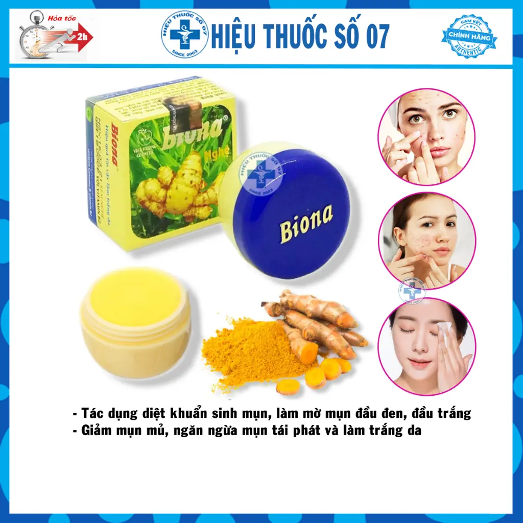 Kem nghệ Biona giảm thâm, ngừa mụn trứng cá, mụn bọc, mụn đầu trắng, tái tạo da hiệu quả hũ 3g