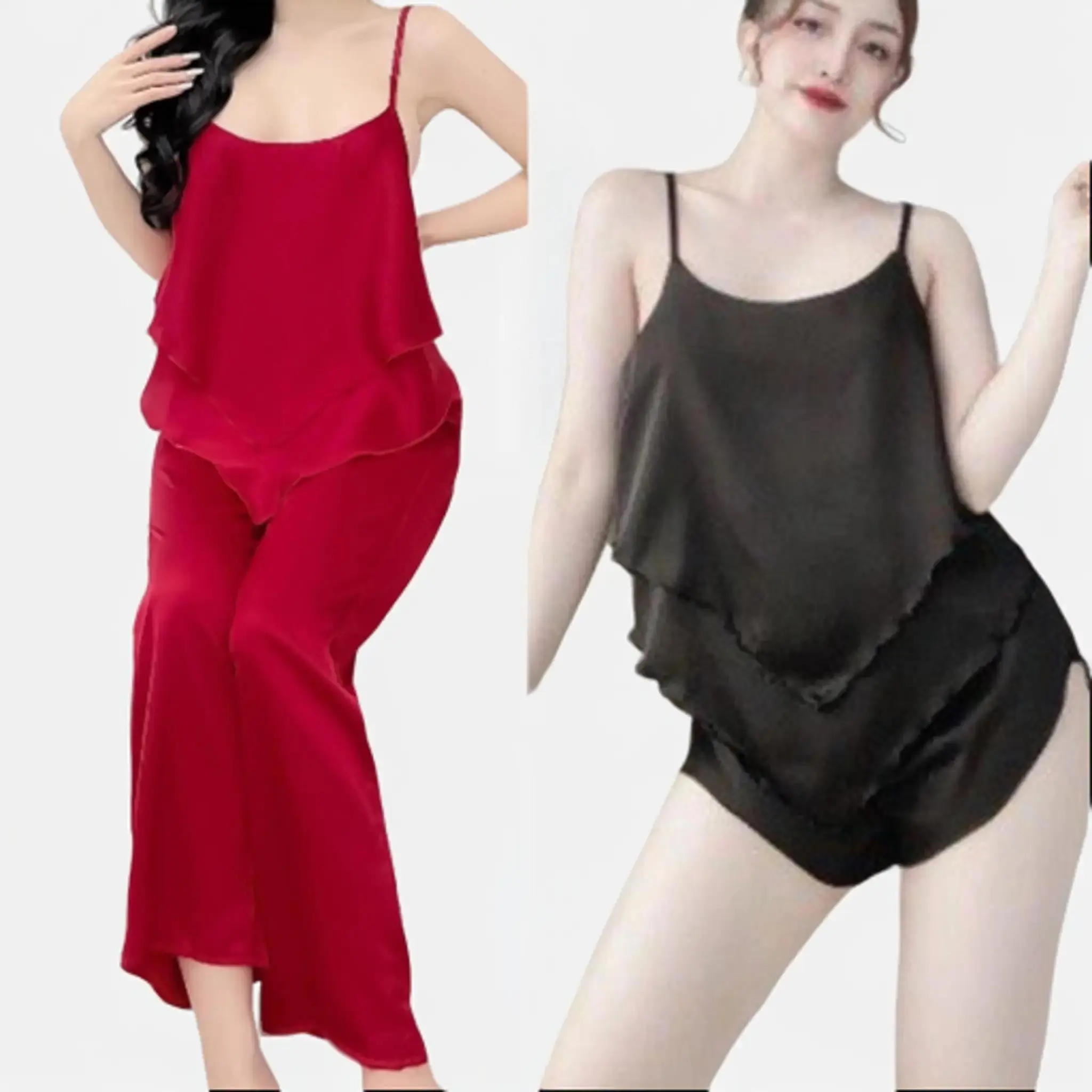 Size (45Kg-90Kg) Bộ Đồ Ngủ Quần Đùi, Quần Dài Vải Lụa Satin Không Mút Dễ Thương Mặc Nhà Mặc Ngủ Thoải Mái Nữ Women