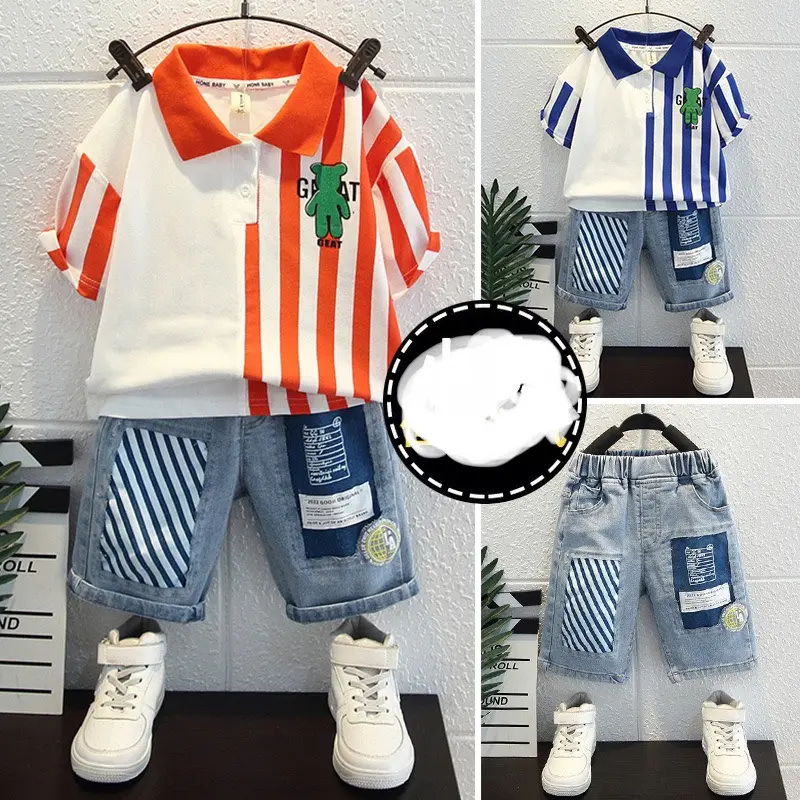 [14-35kg] BỘ ÁO POLO QUẦN NGỐ JEAN 2 MÀU CAM-XANH 3