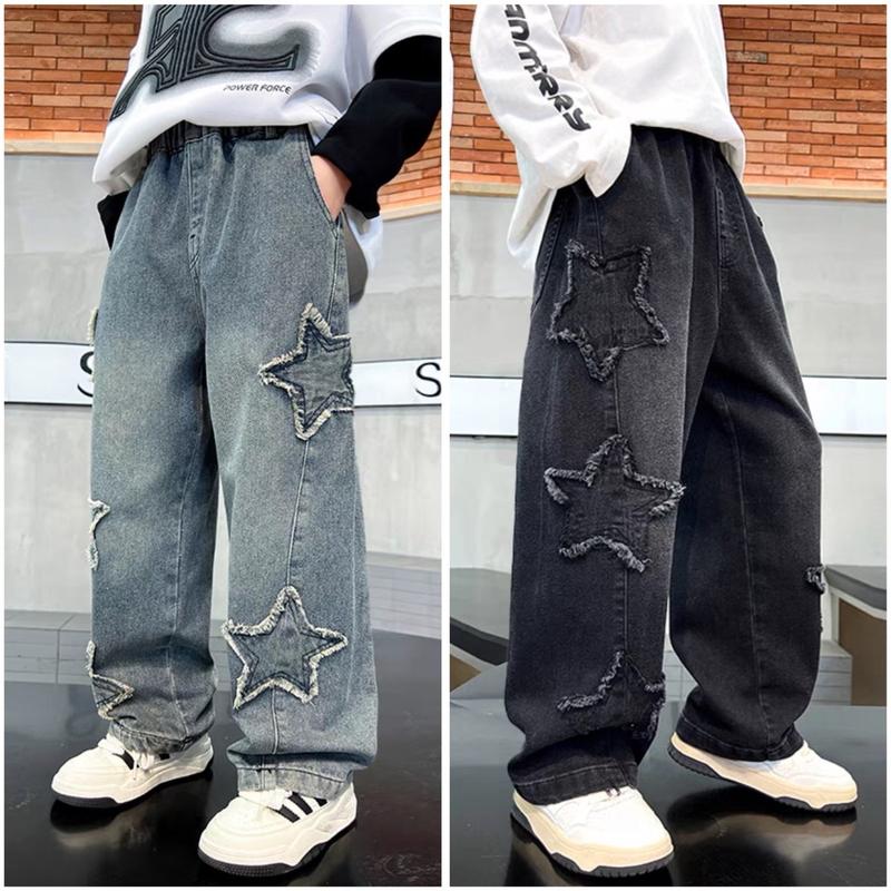 Quần jean ngôi sao dáng xuông đứng dài cho bé trai - cạp chun - sản xuất tại Việt Nam ( Khách lưu ý mẫu là dáng xuông, không phải baggy ôm ống )   trẻ em quần  thụng bò phố boy