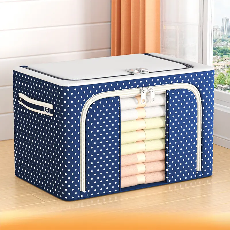 Hộp lưu trữ vải Oxford, rèm có khung thép, túi Vải đa chức năng, có thể gập lại, khung thép có thể gập lại, giỏ lưu trữ quần áo có dây kéo