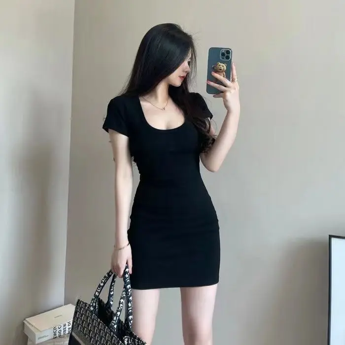 Đầm Bodycon Phong Cách Dễ Thương Và Gợi Cảm, Áo Phông Thiết Kế, Dáng Ôm, Hỗn Hợp Với Váy Ngắn, Thích Hợp Cho Trang Phục Thể Thao Và Thường Ngày, Váy Đen Cho Phụ Nữ, Mặc Mùa Hè, Bán Chạy Năm 2025