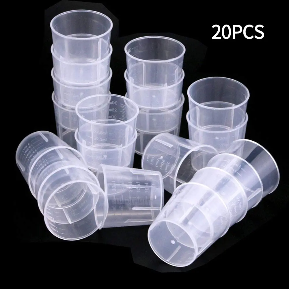 20 ชิ้น 10/20/30ml ถ้วยตวงพลาสติกใส เครื่องชั่งคู่ ภาชนะใส่ถ้วย