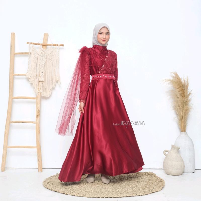 Nikita Dress Queenbee Fashion Gamis Muslim Wanita Pesta Kondangan Bridesmaid Wisuda Brukat Tile Bordir Motif Payet Mutiara 1