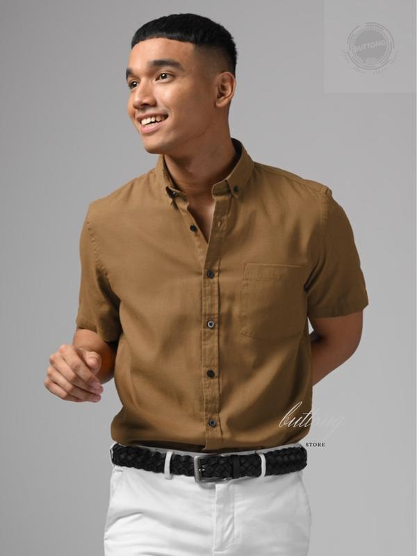 Kemeja Polos Lengan Pendek warna Coklat moca cream  Baju Dewasa Casual Pria 4