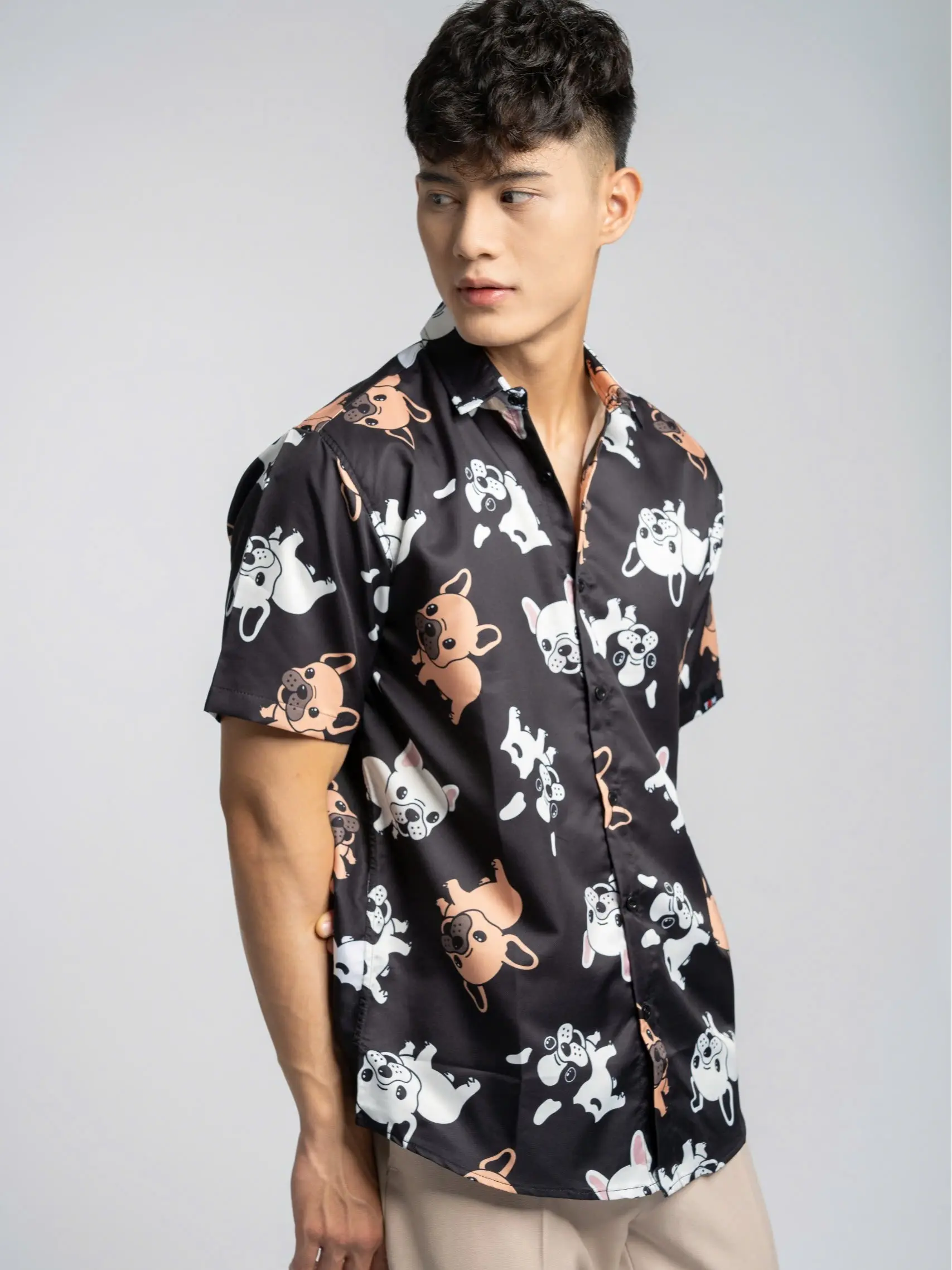 Áo sơ mi họa tiết PULL DOG - TÓM.STUDIO Nam/ Nữ tay ngắn.Chất Lụa cao cấp