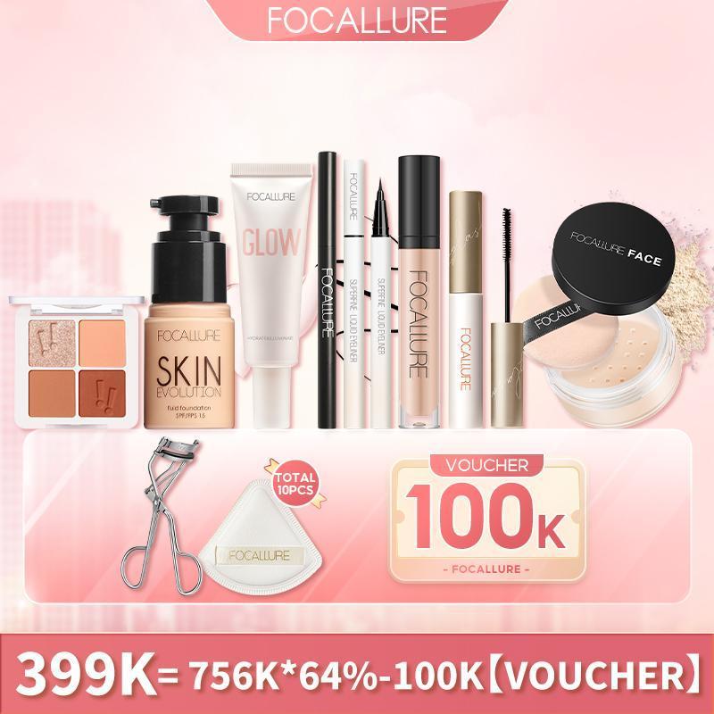 【TẶNG BẤM MI + BÔNG MÚT TÁN FOCALLURE Kem che khuyết điểm + Kem nền dạng lỏng + Mascara + Bảng phấn mắt + Chì kẻ mày + Bút kẻ mắt + Kem lót + Phấn phủ