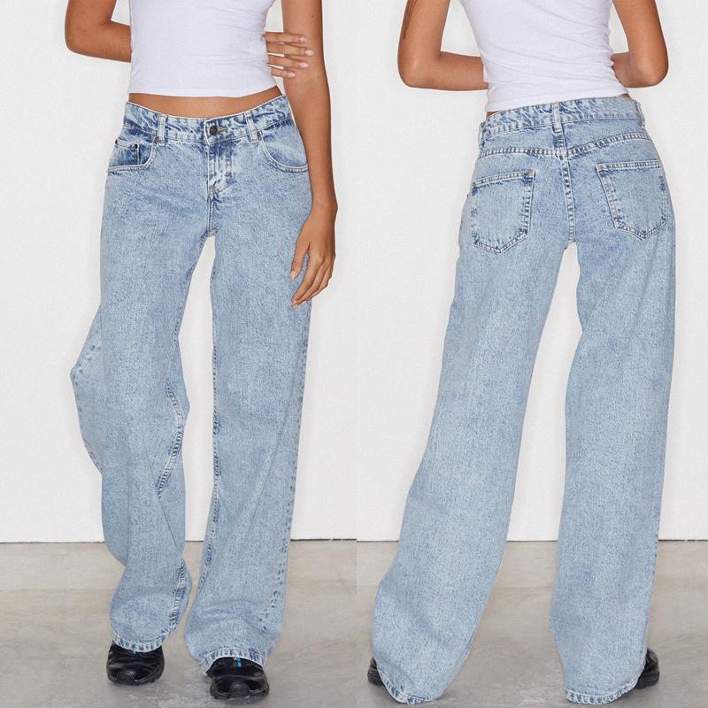 Product Introduction of Women Casual Low Rise Jeans Fashion Loose Straight Leg Denim Pants with Pockets for Summer Spring 34