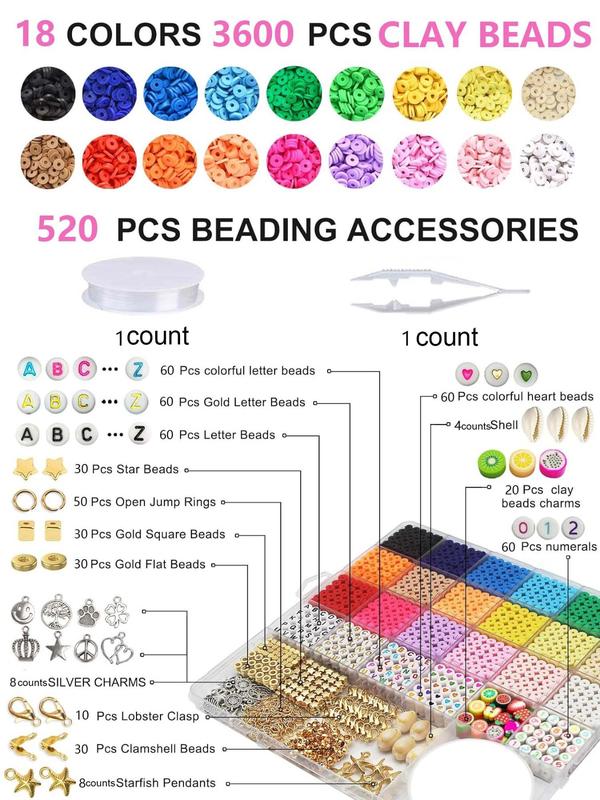 Random 18 Colors Clay Bead Kit, 1 Set DIY Jewelry Making Kit, Including Letter Beads & Spacer Beads for Girls, DIY Jewelry Crafts Gifts 6