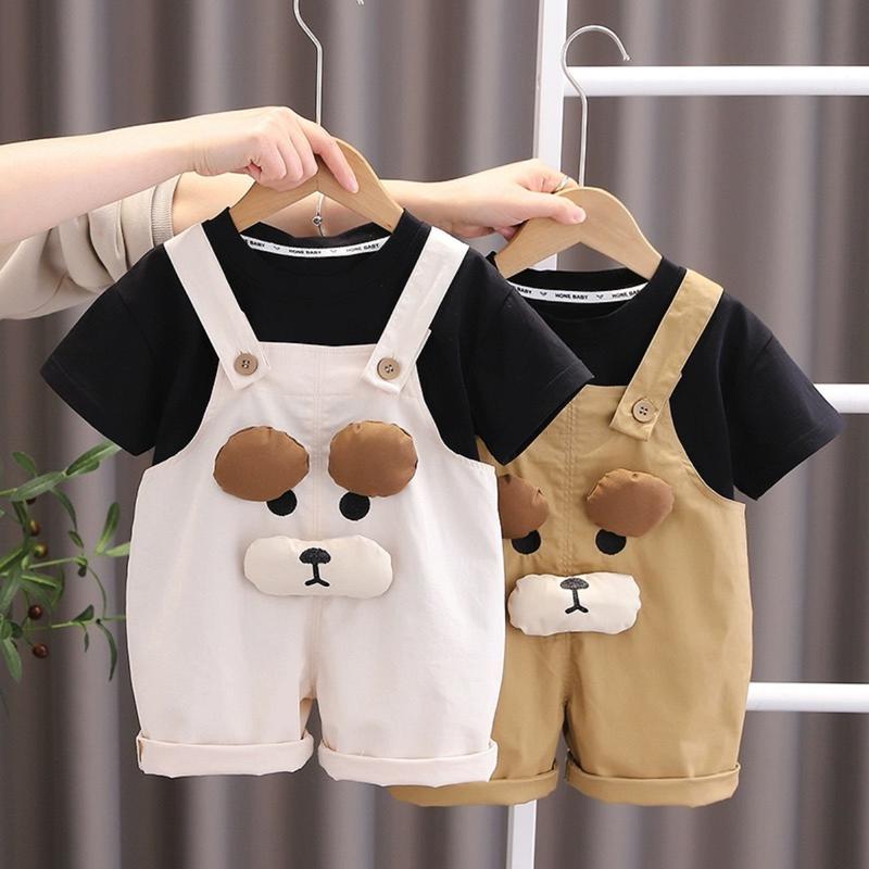 Bộ quần áo yếm hai dây vải kaki DOG Sét yếm kèm áo cho bé trai bé gái Áo Vải Cotton SLH188