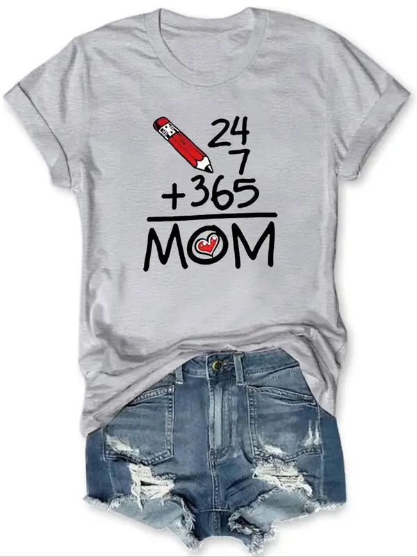 Women's Letter Print Round Neck Graphic Tee, Vintage Trendy Casual Short Sleeve T-shirt for Daily Wear, Ladies Summer Clothes 4