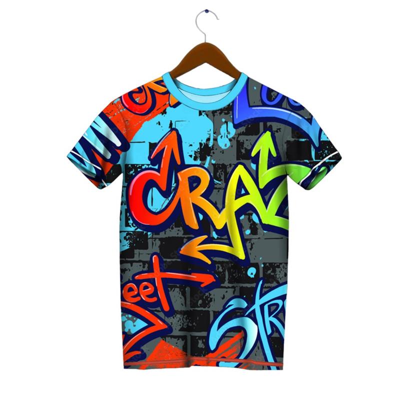 Áo Thun Họa Tiết In 3D Graffiti Hợp Xu hướng Mùa Hè Cho Nam, ngắn Tay Thể Thao Thường Ngày Thoải Mái, Chất Lượng Cao, Nhanh Khô, Thoáng Khí, Hàng Đầu 4