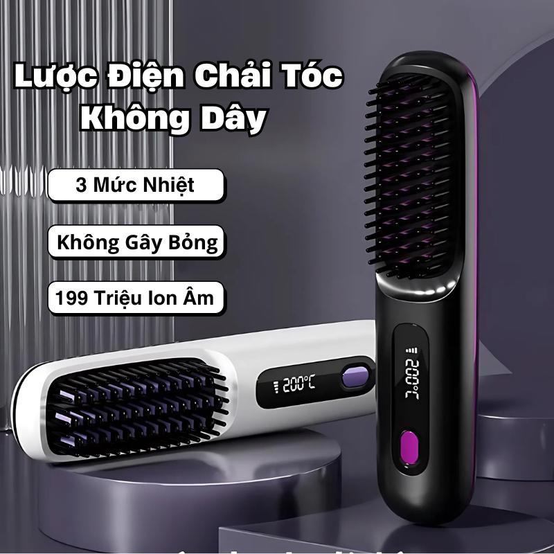 Lược Điện Chải Tóc Không Dây Ion Âm Lược Duỗi Thẳng Với 3 Mức Nhiệt Tạo Kiểu Chăm Sóc Tóc Suôn Mượt Dễ Dàng Mang Theo 0
