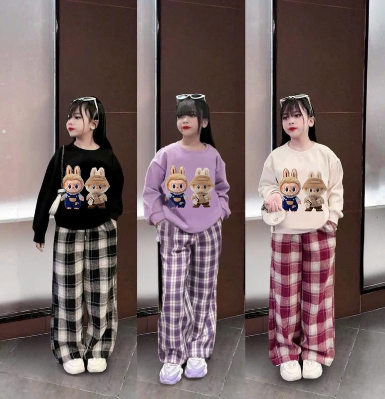 Bộ đồ thu đông NỈ 6 màu LABUBU BABYTHREE cho bé gái bé trai ấm áp (Hoạ tiết LABUBU THREE quân in 5 D ) từ 9-44kg mã 9868