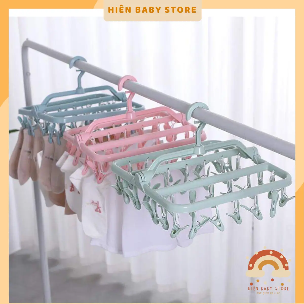 Móc chùm 32 kẹp gấp gọn phơi tất vớ đồ trẻ sơ sinh, móc chùm phơi đồ trẻ em đa năng, gấp gọn,tiện dụng-Hiên baby store