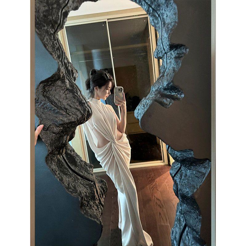 Váy Thương Hiệu Thiết Kế, Chất Liệu Polyester, Phong Cách Mùa Xuân / Mùa Hè, Hàng Mới Về, Váy Vỏ Thắt Nút Xếp Nếp Thiết Kế khoét Eo Thời Trang, Dễ Phối Đồ, Cá Tính 4