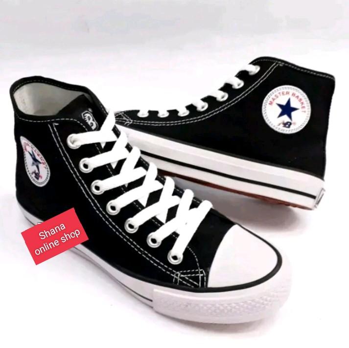 SEPATU SEKOLAH TALI MB HITAM PUTIH TINGGI GRATIS KAOS KAKI 5