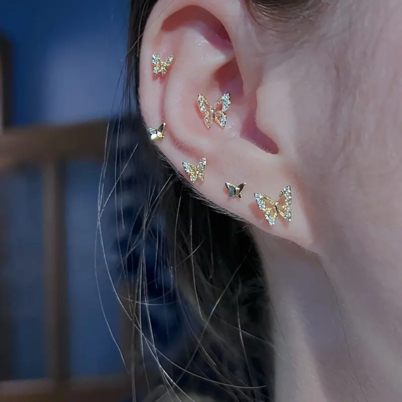 6Pcs/set Simple  Stud Earring Set For Women Butterfly  Earrings Girl Party Wedding Engagement Jewelry Accessories
