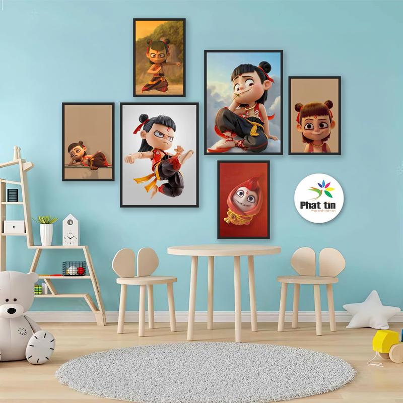 [50 mẫu] Bộ Tranh Decor 6 tấm chủ đề thiếu nhi, hoạt hình, siêu nhân, gấu dâu, doreamon, hello kitty, conan, natra..trang trí phòng cho bé chỉ cần dán, không cần khoan tường. hiện đại. Treo Tường Đồng Phòng Khách Decor Tường