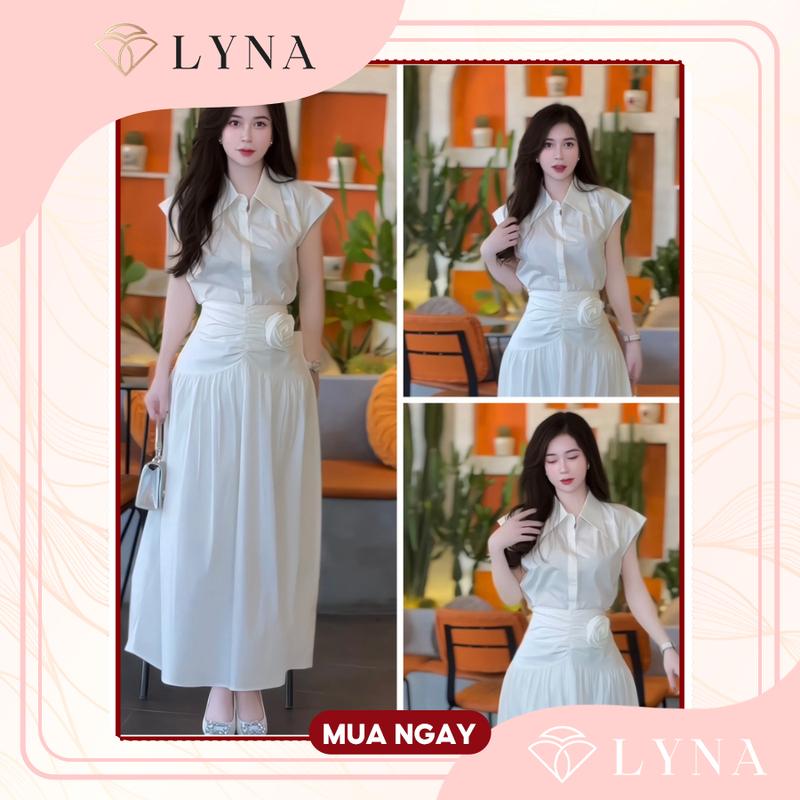 LYNA - Set Váy Thiết Kế C75B chân váy dáng dài mix áo sơ mi kèm tag hoa cài