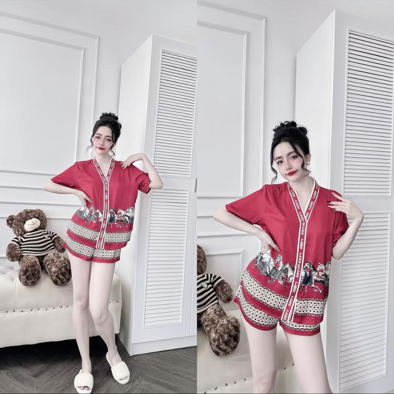 Pijama Đồ ngủ nữ mặc nhà Hisexy set bộ đồ ngủ pyjama Lụa Latin cộc tay quần đùi P10