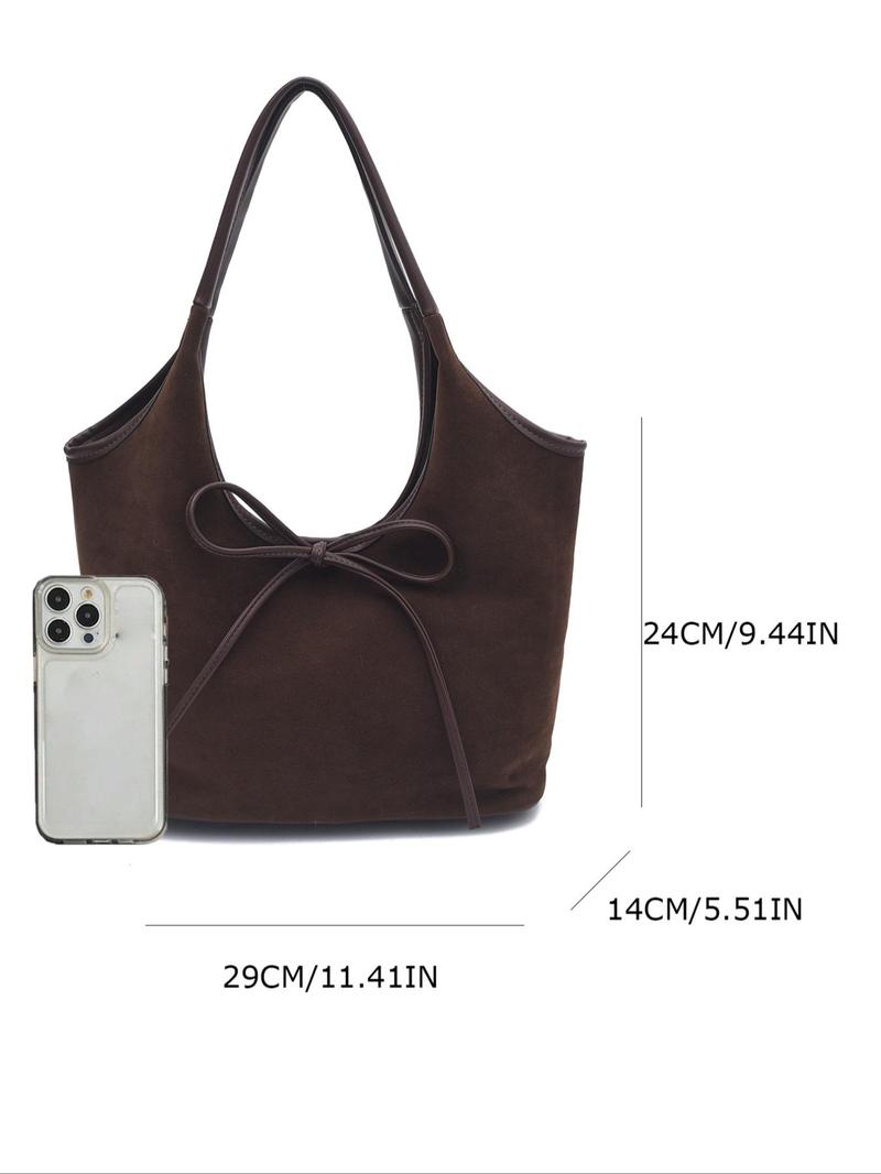 Product Introduction of Women's Elegant Bow Decorated Shoulder Bag, Fashionable Solid Color Large Capacity Bag for Daily Used, Casual Trendy Commuting Bag 0