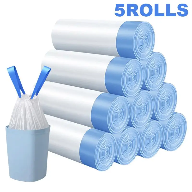Disposable Garbage Bag, 75pcs/5 Rolls Thickened Drawstring Trash Bag, Odor-proof Garbage Bag for Home & Office Waste Receptacles, Household Items