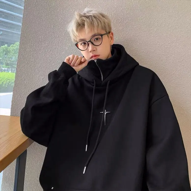 Áhoodie nam nữ cổ cao dáng rộng phối khókéthời trang kiểu Ninja, ánỉ hoodie Retro Mỹ, ákhoác hoodie zip HOT Unisex Áo Menswear