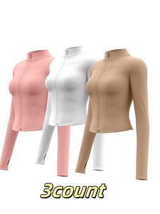 Chaqueta deportiva con cremallera y agujero para el pulgar para mujer, ropa de abrigo de manga larga con cuello alto y cremallera frontal para entrenamiento en gimnasio y para correr, ropa deportiva de mujer para todas las temporadas