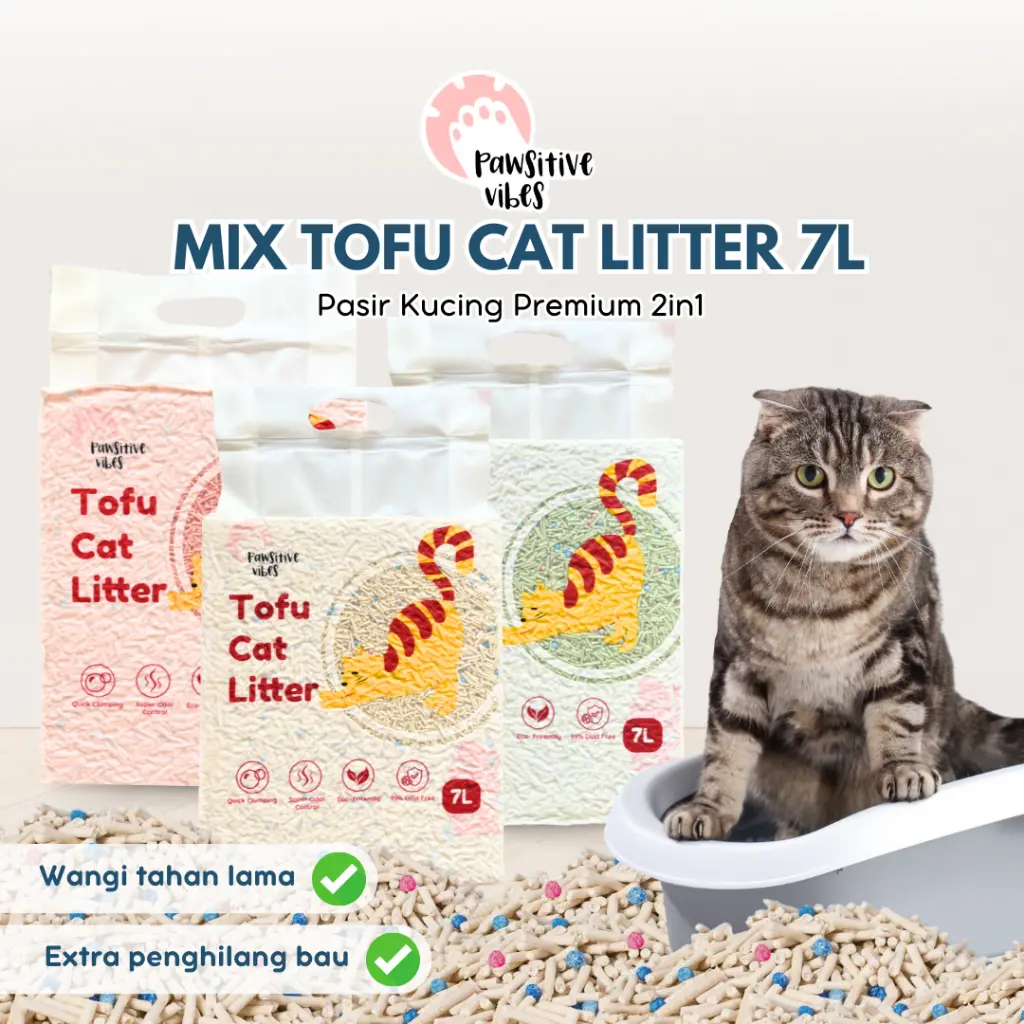 Pawsitive Vibes Pasir kucing tofu 7L Harum Dan Cepat Menggumpal