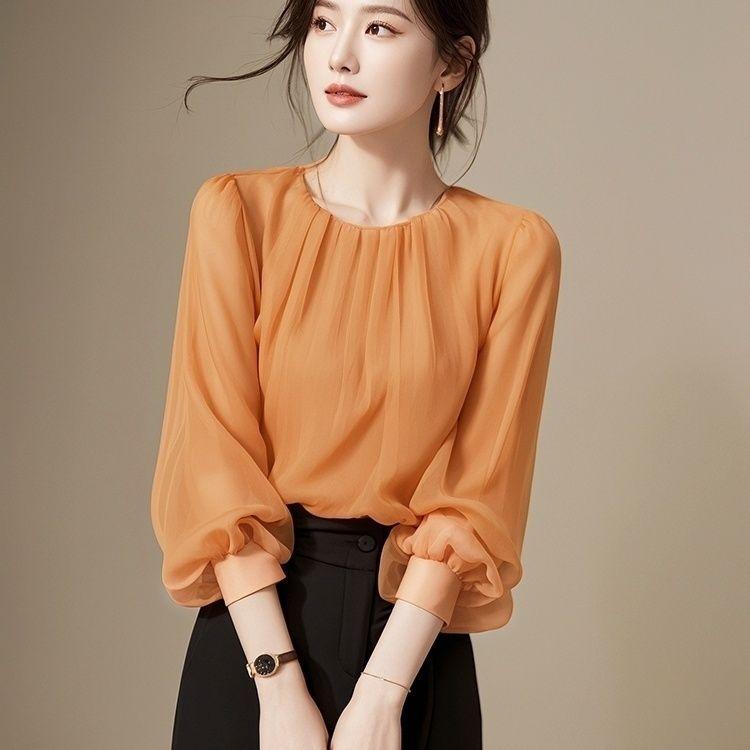 Áo Dài Tay Đẹp Phong Cách Pháp, Màu Trơn Dành Cho Nữ, Hàng Mới Về Mùa Thu 2024, Áo Sơ Mi Nhỏ Thanh Lịch, Áo Voan Phổ Biến, Thích Hợp Cho Phụ Nữ, 1 / 2 Cỡ 3