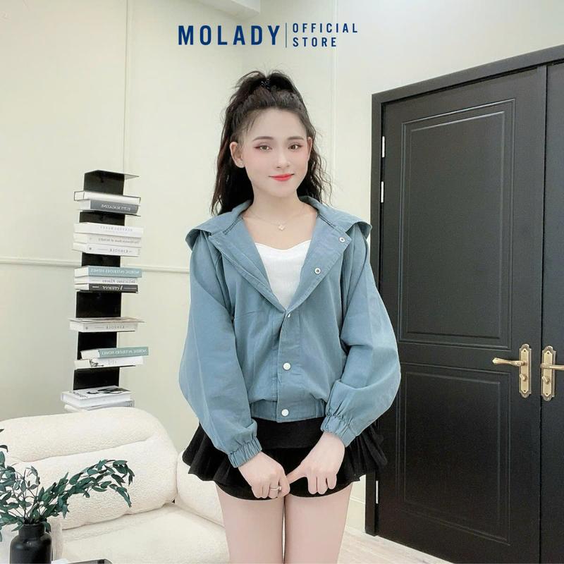 Áo Khoác Kaki Nữ MOLADY K233 Có Nón Thiết Kế Trơn Túi Xéo Thời Trang Top Jacket 2