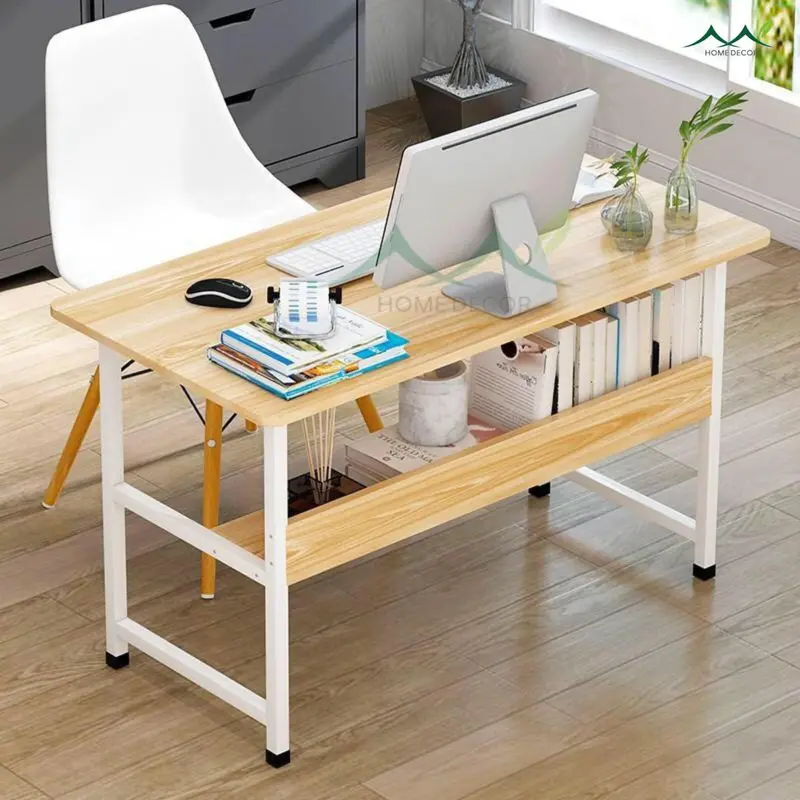 Bàn làm việc T-table kèm kệ lửng để sách để laptop sách vở học tập lắp ghép 1