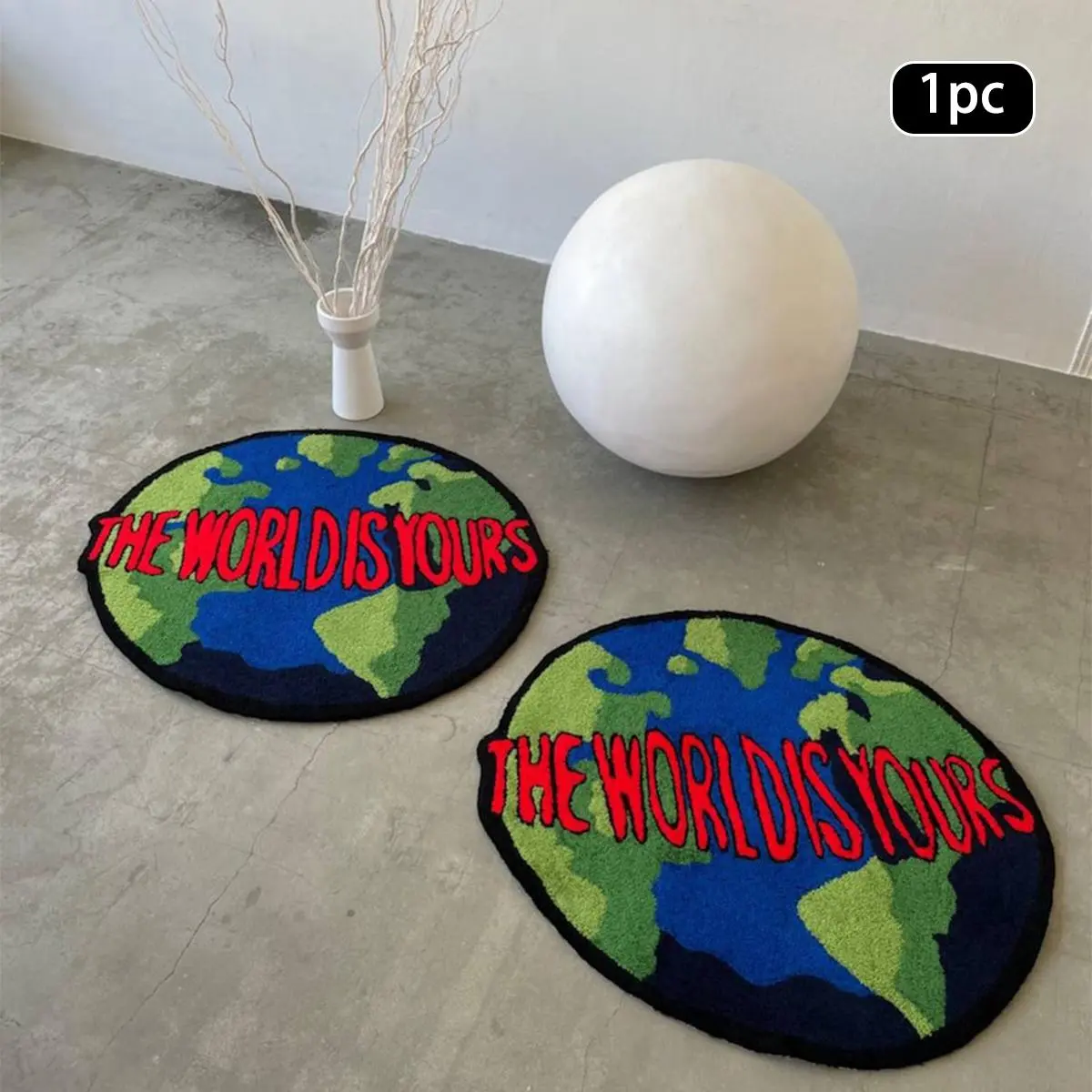 The World Is Your Letter Pattern Round Rug, 1 Count Non-slip Soft Floor Mat, Decorative Carpet for Home Living Room Bedroom Study Room